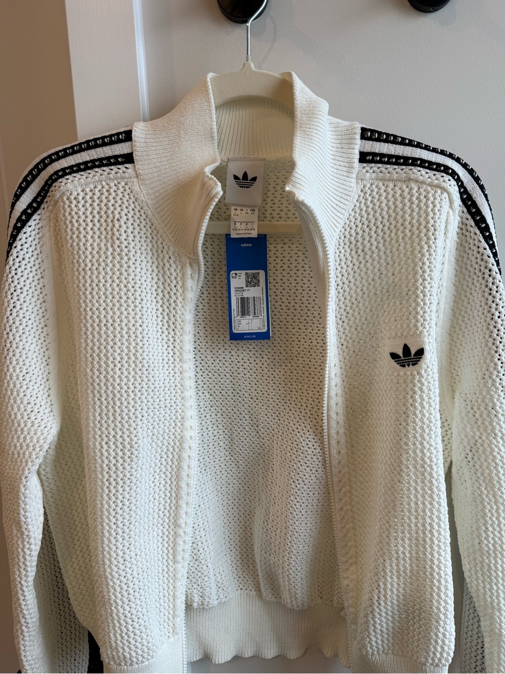 adidas Originals White Crochet Track Jacket L - Picture 2 of 4